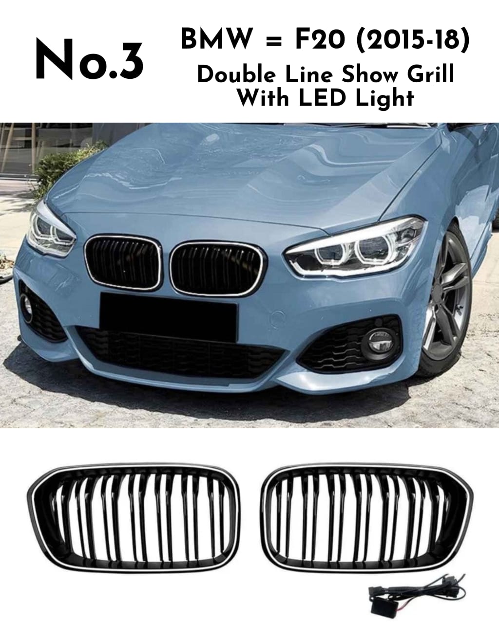 Double Line Show Grill With LED Light Compatible With  BMW =F20 (2015-18) No.3