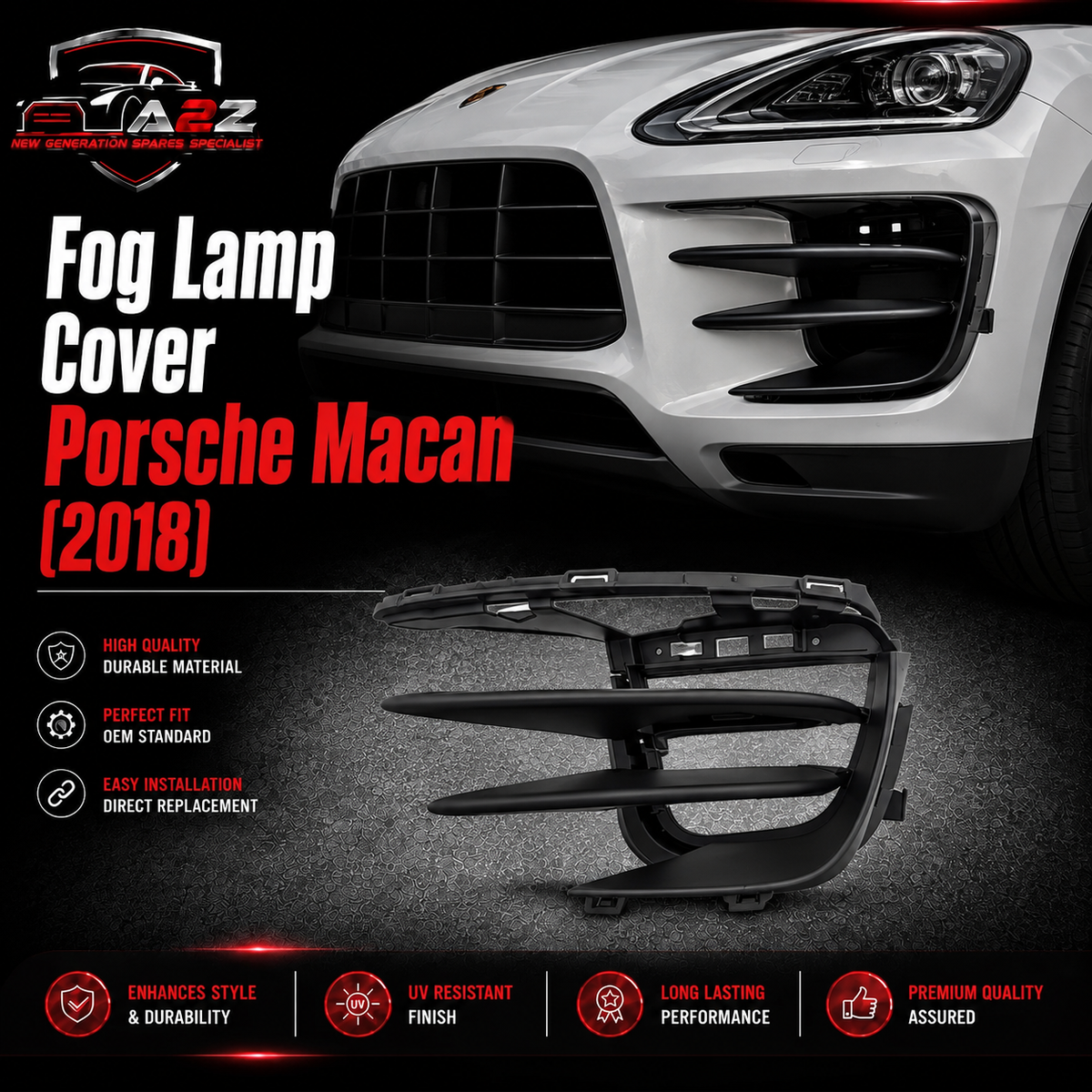 Fog Lamp Cover Left 95B807681 & Right 95B807682 Compatible With Porsche Macan 2018