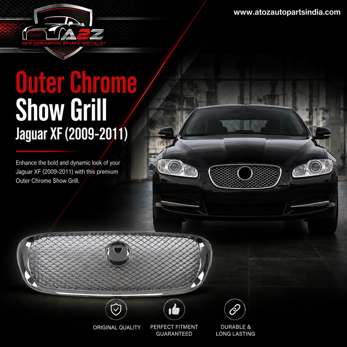 Outer Chrome Show Grill C2Z148921 Compatible With Jaguar XF (2009-2011) Tag No.2