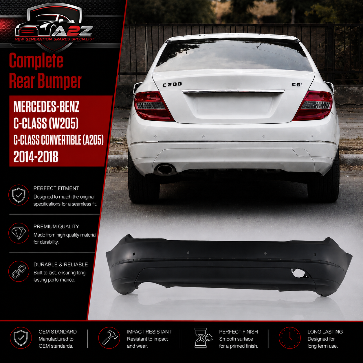 Complete Rear Bumper A2058806300 2058806300 Compatible With MERCEDES-BENZ C-CLASS (W205) C-CLASS Convertible (A205) 2014-2018