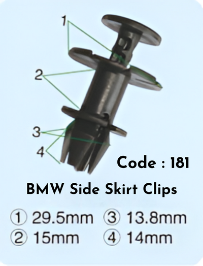 Side Skirt Clips (Set of 10) Code:181 Compatible With BMW