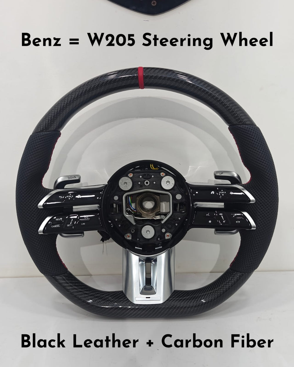 Black Leather Carbon Fiber Steering Wheel Compatible With Mercedes Benz W205