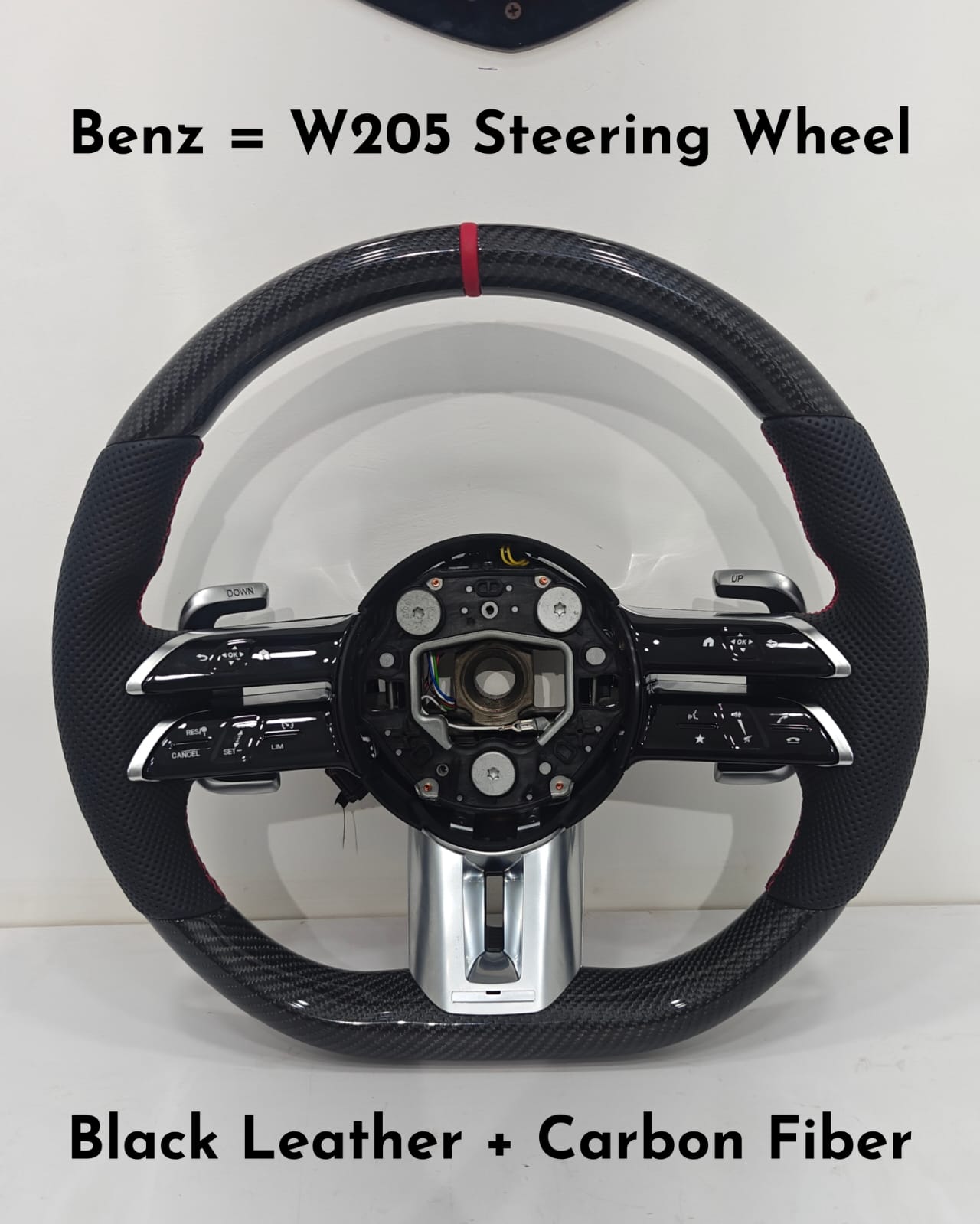 Black Leather Carbon Fiber Steering Wheel Compatible With Mercedes Benz W205