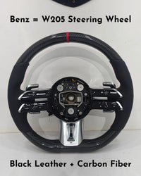Black Leather Carbon Fiber Steering Wheel Compatible With Mercedes Benz W205