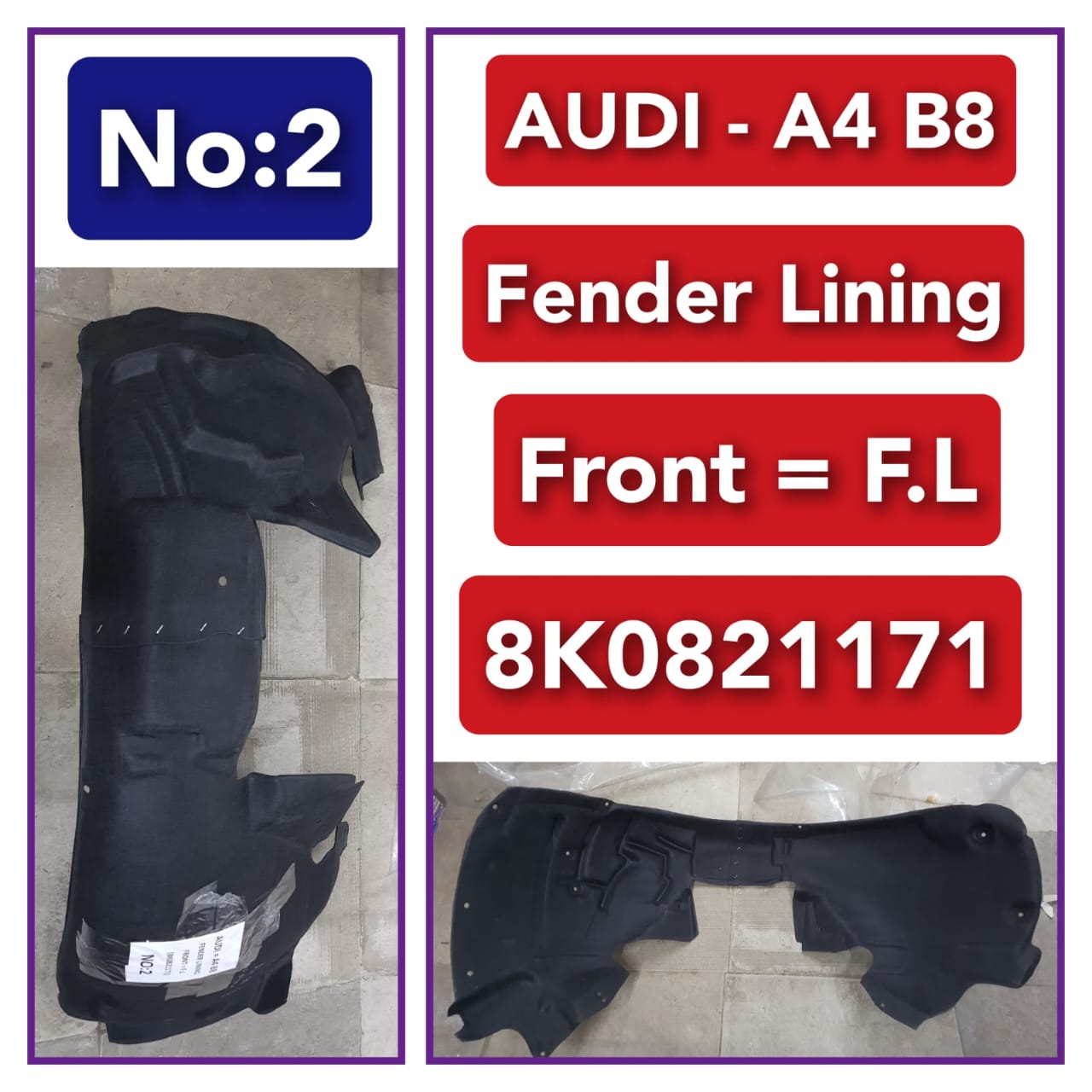 Front Left Fender Liner 8K0821171 8K0821171C 8K0821171E 8K0821171G 8K0821171Q Compatible With AUDI A4 B8 Tag-FEA-02