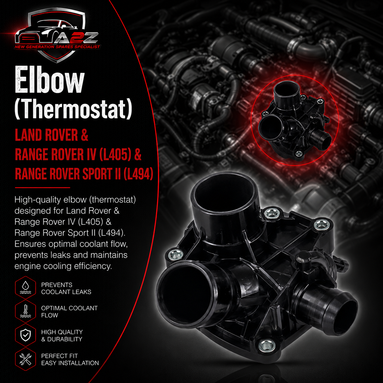 Elbow (Thermostat) LR022695 & LR110459 & LR186860 Compatible With LAND ROVER & RANGE ROVER IV (L405) & RANGE ROVER SPORT II (L494) Tag No.147