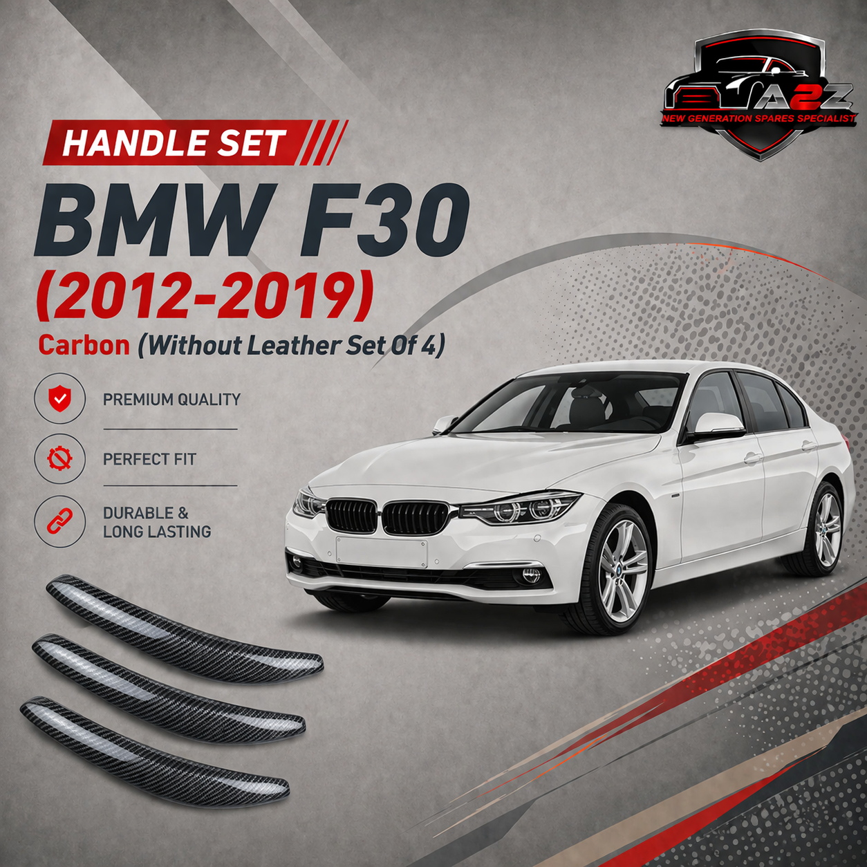 Carbon Inner Door Handle Outer Cover (Without Leather Set Of 4) Compatible With BMW 3 Series F30