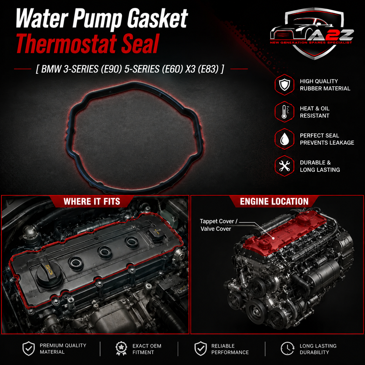 Water Pump Gasket Thermostat Seal 492.150 11517806975 Compatible With BMW 3-SERIES (E90) 5-SERIES (E60) X3 (E83)