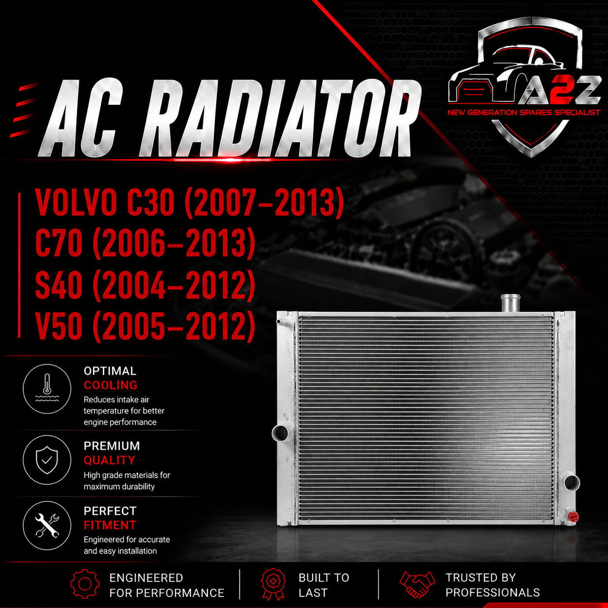 Radiator 36000378 Compatible With Volvo C30 (2007–2013) C70 (2006–2013) S40 (2004–2012) V50 (2005–2012)