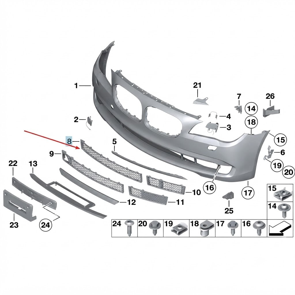 Front Middle Bumper Lower Center Mesh Bezel Grille 51117183870  Compatible With BMW 7 Series (F01, F02, F03, F04) Tag-BG-58