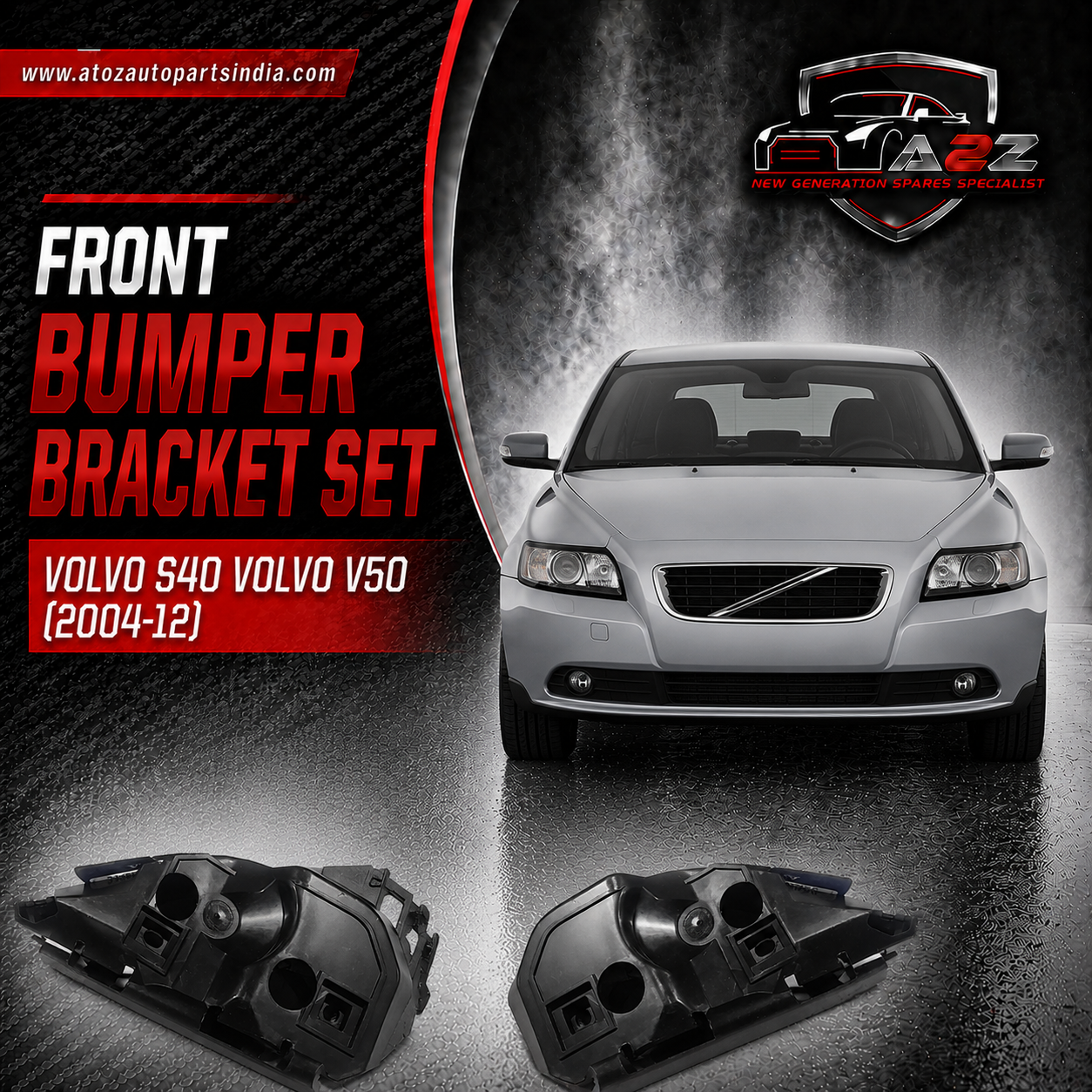 Front Bumper Bracket Set Left 31265394 & Right 31265395 Compatible With Volvo S40 Volvo V50 (2004-12)