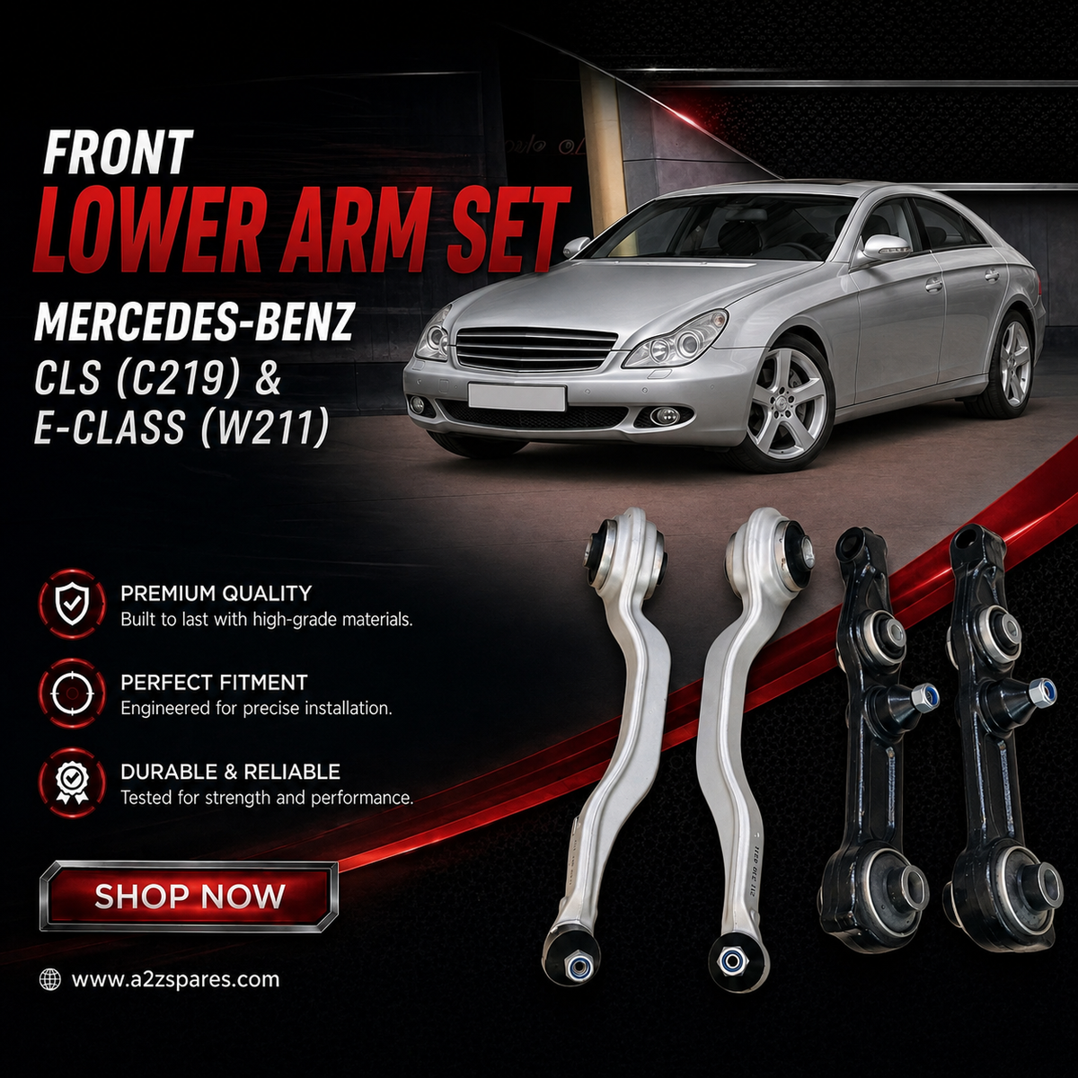 Front Lower Control Arm (Set Of 4) 2113308107 2113308207 2113304311 2113304411 Compatible with MERCEDES-BENZ CLS (C219) & E-CLASS (W211)