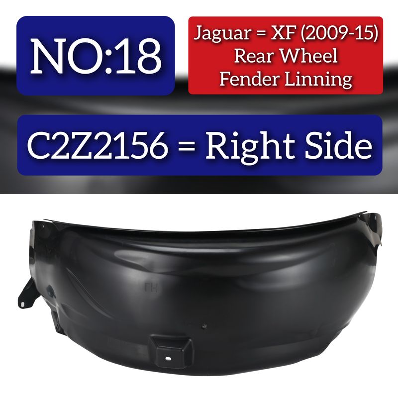 Rear Wheel Right Fender Liner C2Z2156 Compatible With Jaguar XF (2009-2015) Tag No.18