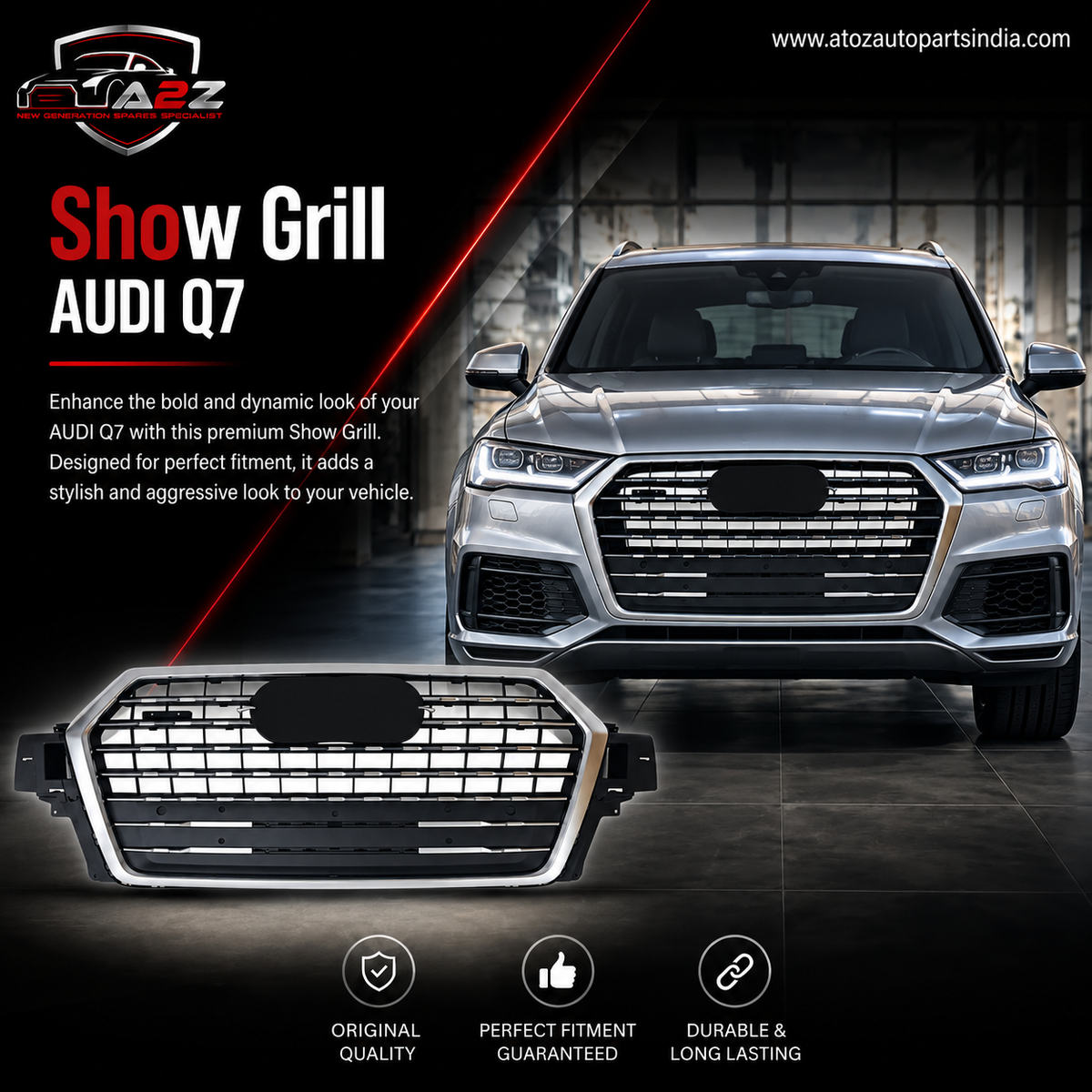 Show Grill 4M0853651Q 4MO853651QRN4 4M0853653E 4M0853653G 4M0853651G 4M0853651J 4M0853651QMX3 Compatible With AUDI Q7 (4MB, 4MG, 4MQ) (2016-2020) Tag No.166