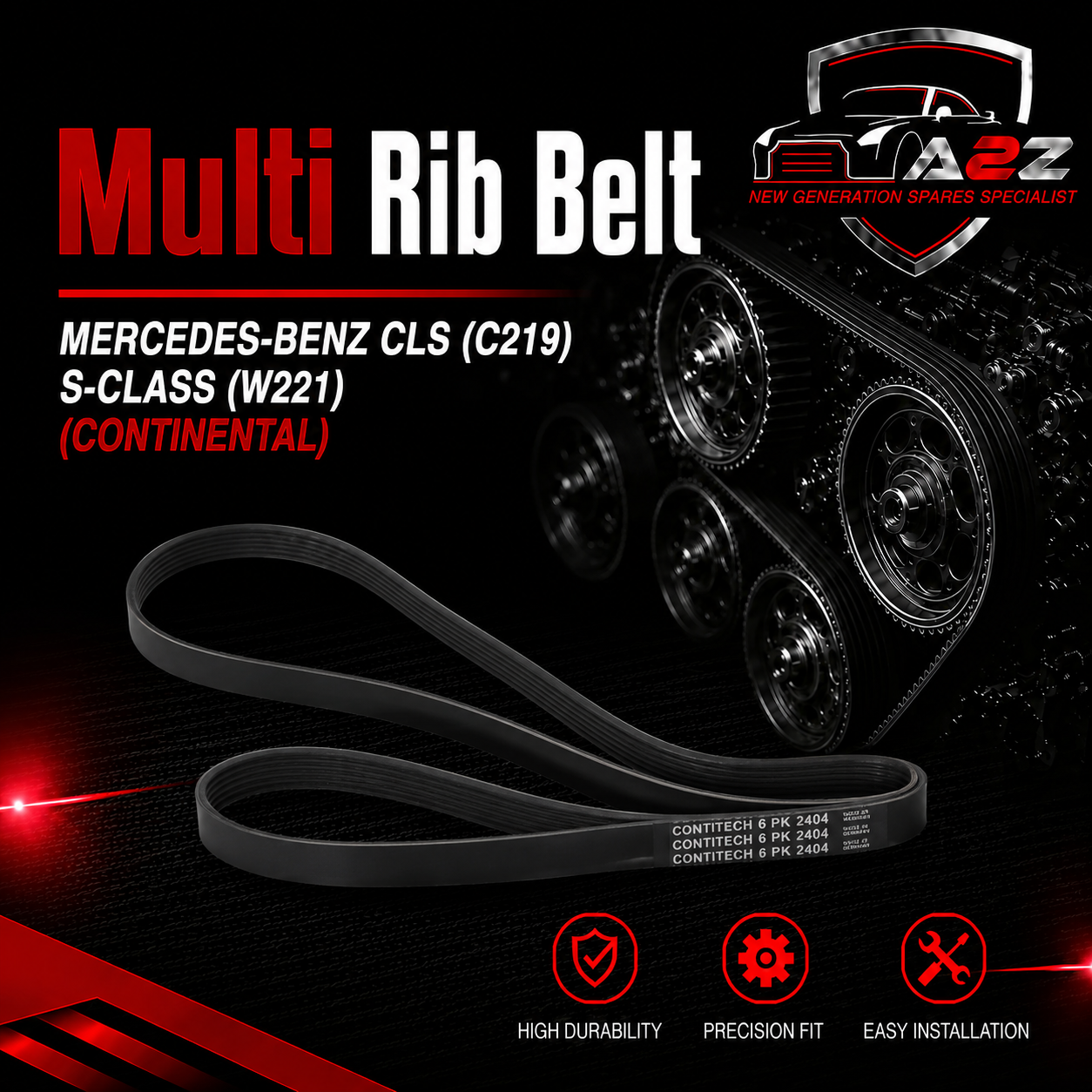 Multi Rib Belt 6PK2404 Compatible With MERCEDES-BENZ CLS (C219) S-CLASS (W221) (CONTINENTAL)