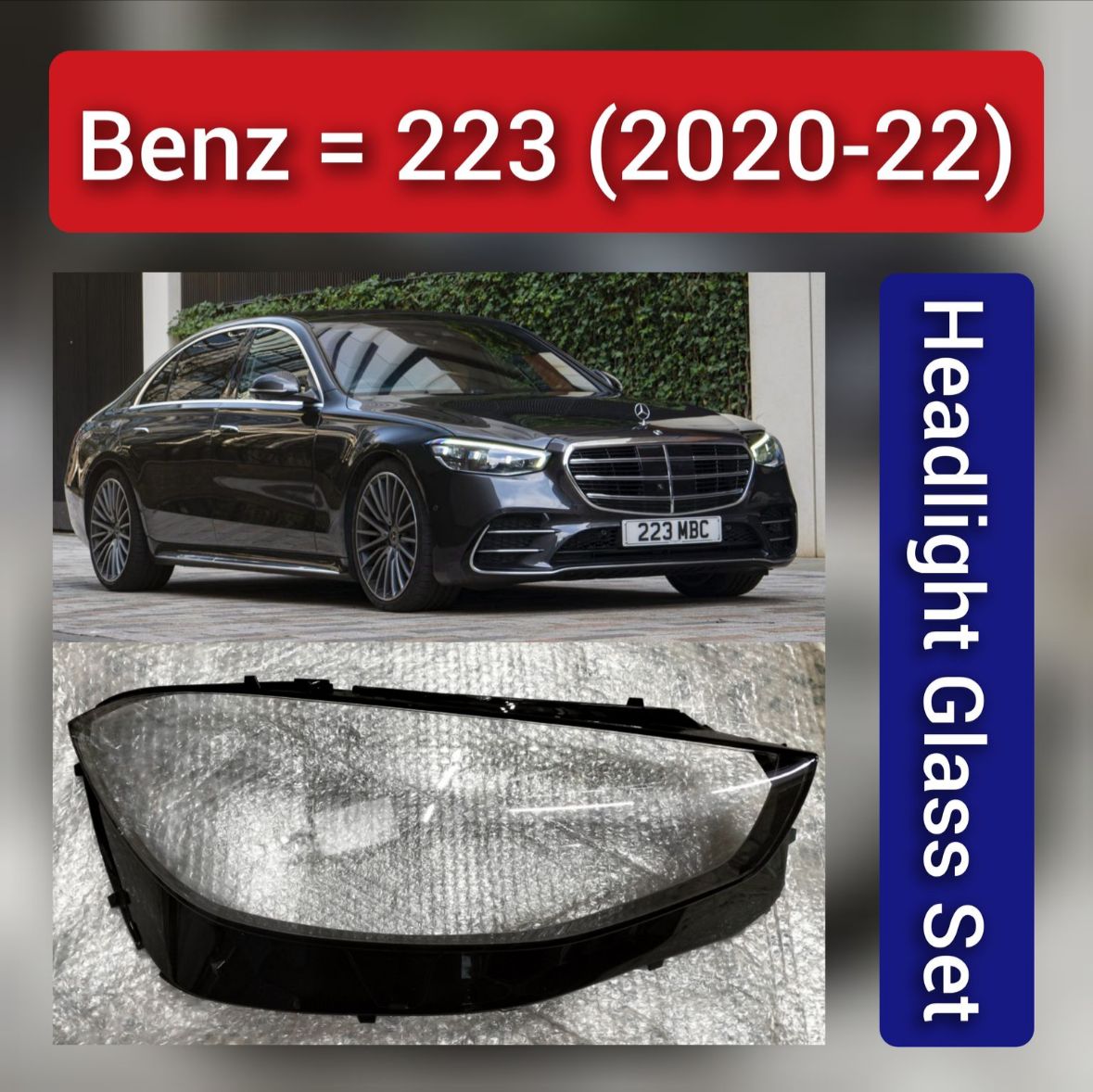 Front Headlight Glass Compatible with Mercedes-Benz S-CLASS W223 2020 - 2022.
