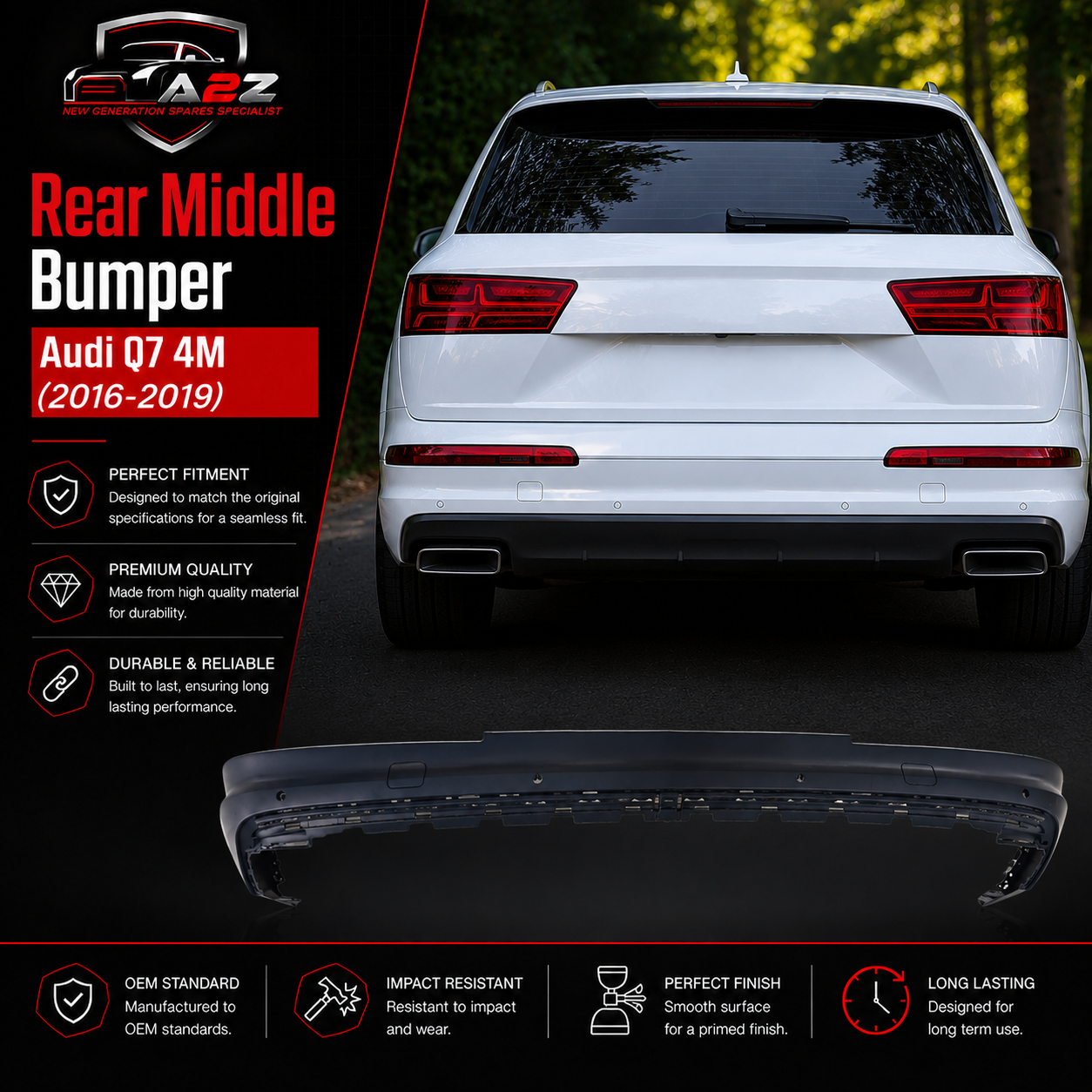 Rear Middle Bumper 4M0807067D Compatible With Audi Q7 4M (2016-2019) Tag No.215B