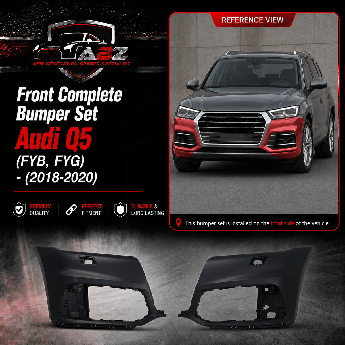 Front Complete Bumper Left 80A807107A & Right 80A807108A Compatible With Audi Q5 (FYB, FYG) - (2018-2020) Tag No.93