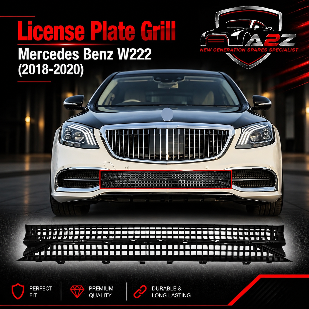 License Plate Grill 2228854700  A2228854700 Compatible With Mercedes Benz W222 (2018-20) Tag No.374