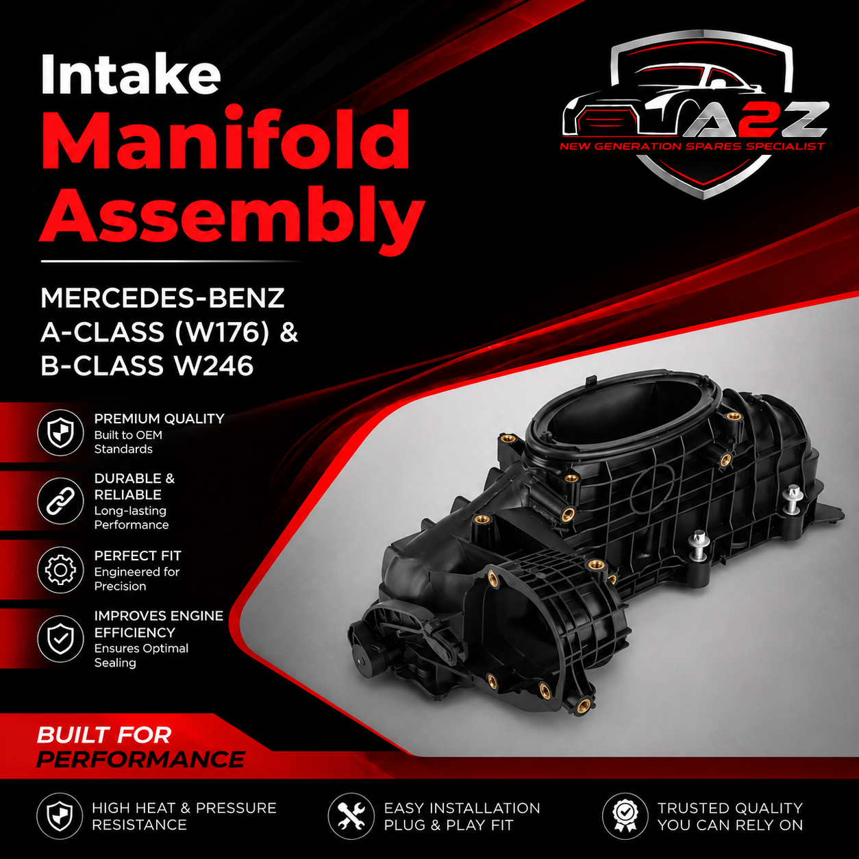 Intake Manifold Assembly A6510900037 6510900037 6510905137 Compatible With MERCEDES-BENZ A-CLASS (W176) & B-CLASS W246 & C-CLASS W204 W205 & CLS (C218) & E-CLASS (W212) & GLA-CLASS (X156) & GLC (X253) & GLE (W166) & M-CLASS (W166)