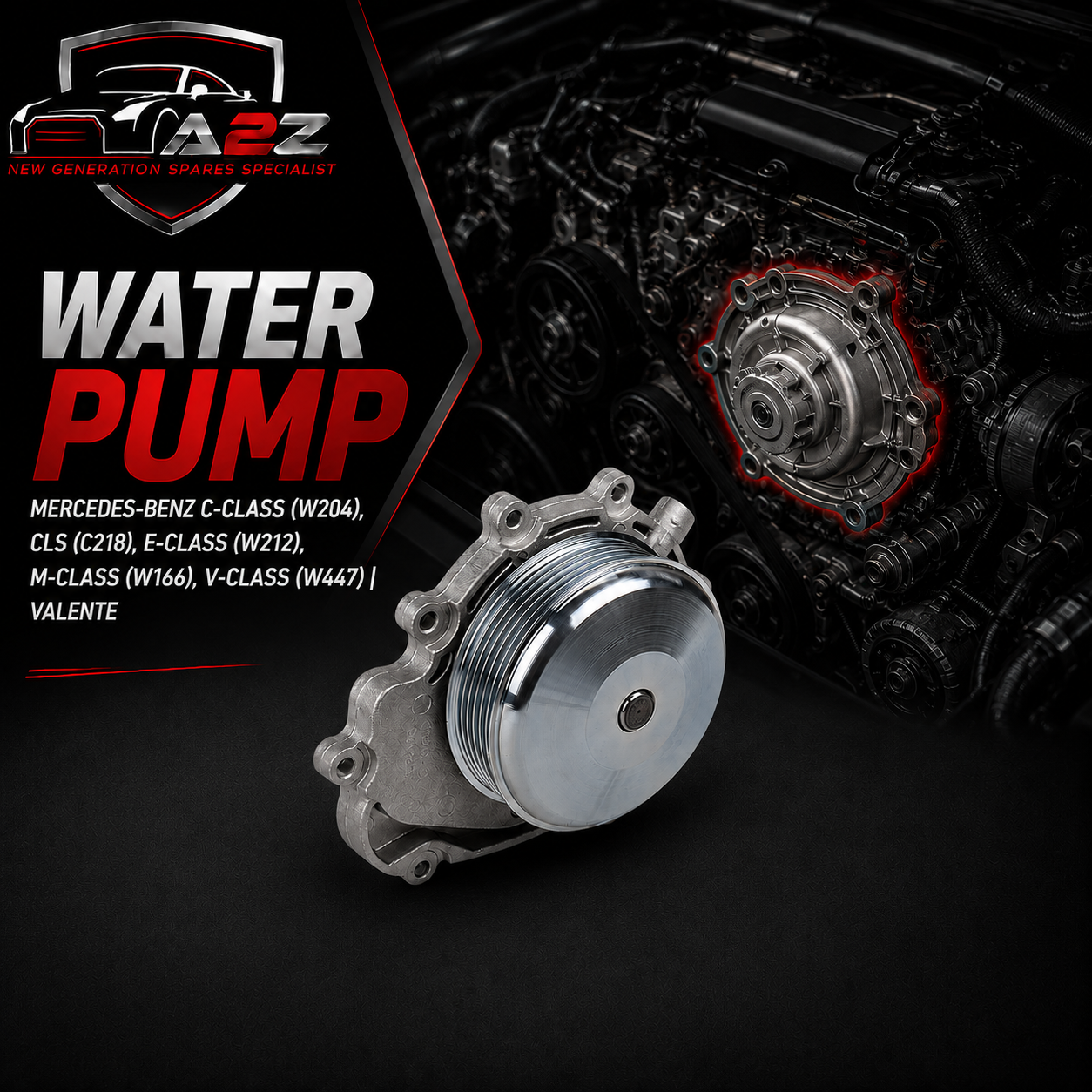 Water Pump WPS3057 A6512000300 Compatible With MERCEDES-BENZ C-CLASS (W204), CLS (C218), E-CLASS (W212), M-CLASS (W166), V-CLASS (W447) | VALENTE (CONTINENTAL)