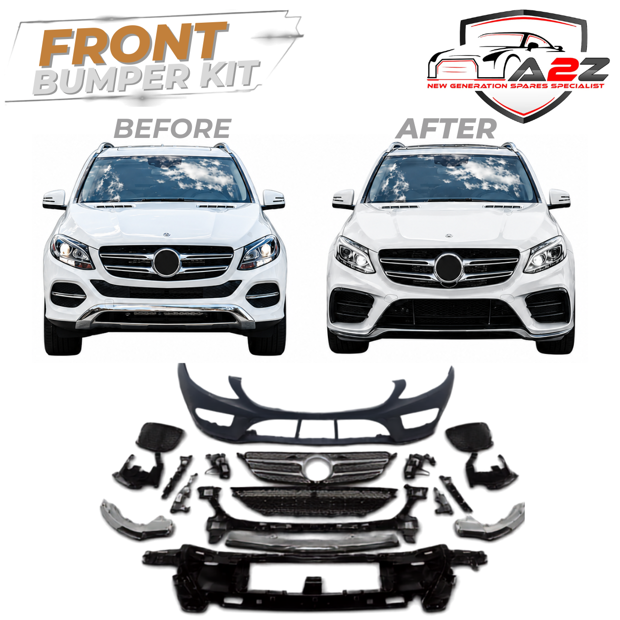 Front Bumper Kit Compatible With Mercedes Benz W166 GLE Upgrade To Mercedes Benz AMG (2016-2019) Tag No.FBK.205 (Shipping Cost Not Included In Price)
