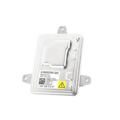 Headlight Ballast for Bmw silver metal xenon control module with mounting tabs and warning label