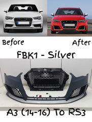 Front Bumper Bumperkit (Silver) FBK1 Compatible With Audi A3 (2014-16) Upgrade Into RS3