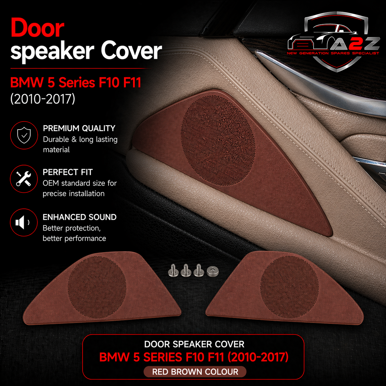 Rear Left Door Speaker Cover Red Brown 51427261965 Compatible With BMW 5 Series F10 F11