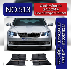 Front Bumper Grill Set (With Chrome) Left 3T0853665B 3T0853767A & Right 3T0853665B 3T0853768A Compatible With Skoda Superb (2013-2015) Tag No.513