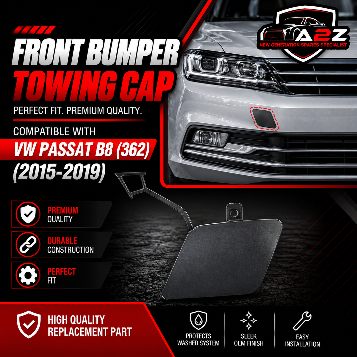 Front Bumper Tow Towing Cap Cover Hook 3G0807155 Compatible With VW PASSAT B8 (362) (2015-2019) Tag No.164