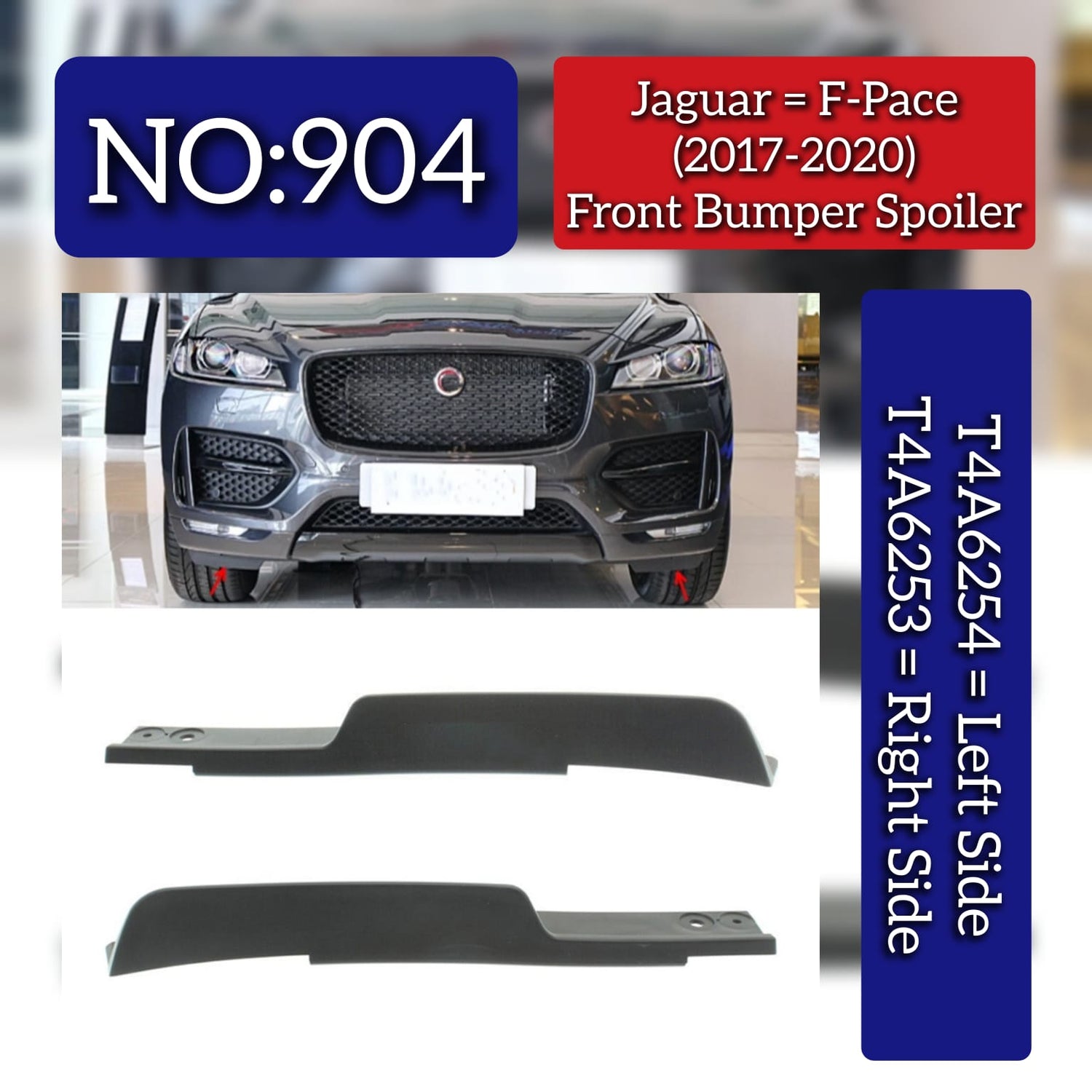Front Bumper Spoiler Left T4A6254 & Right T4A6253 Compatible With Jaguar F-pace (2017-2020) Tag No.904