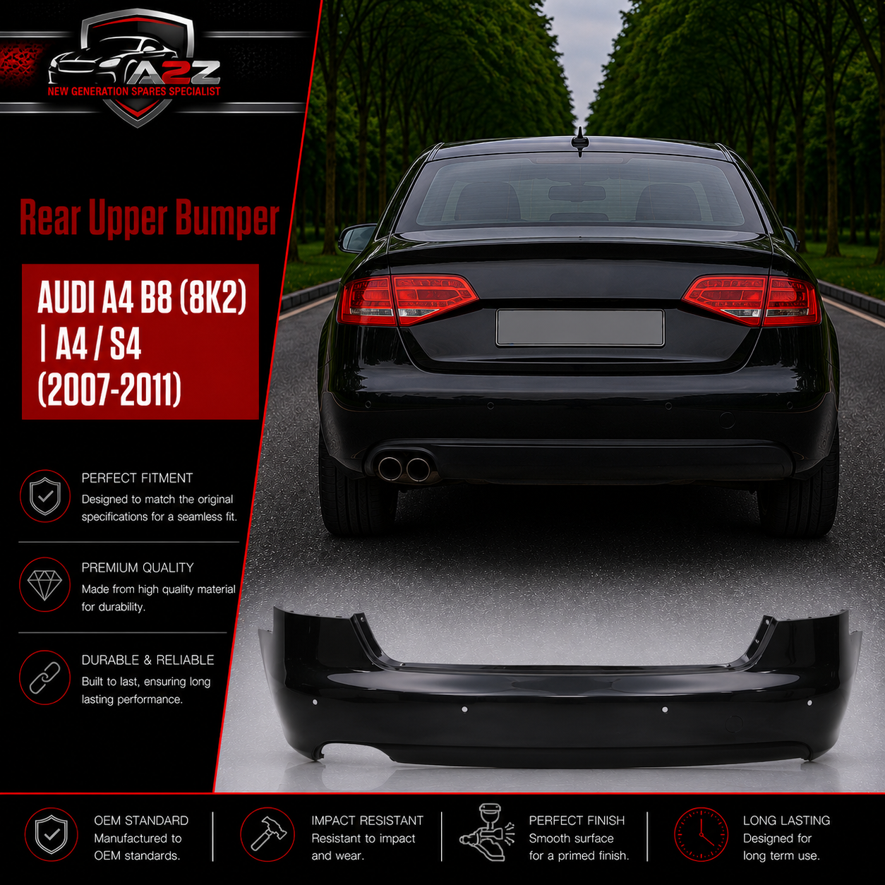 Rear Bumper 8K0807303A Compatible With AUDI A4 B8 (8K2) | A4 / S4