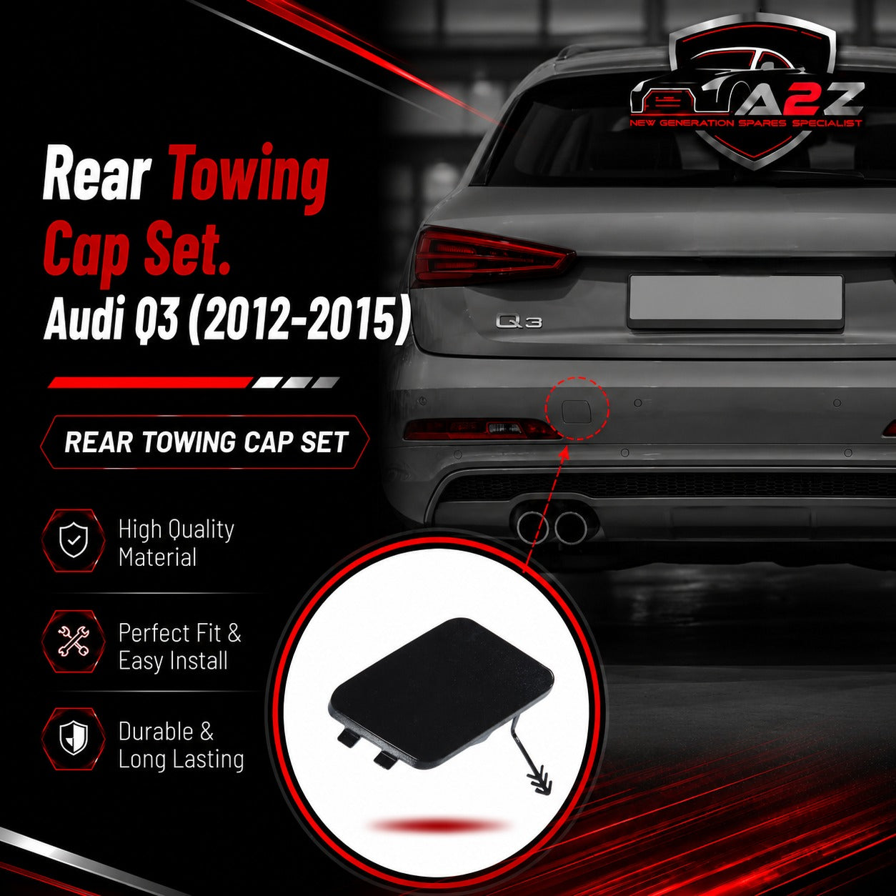 Audi Q3 (2012-2015) Rear Towing Cap Set. 8U0807442 = R.H, 8U0807441 = L.H. Tag 71