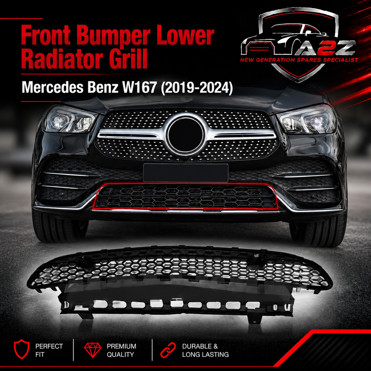 Front Bumper Lower Radiator Grill 1678857303 A1678857303 Compatible With Mercedes Benz W167 GLE (2019-24) Tag No.375