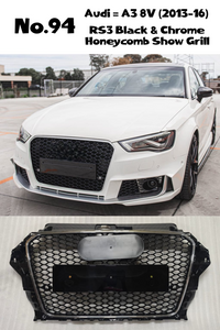 RS3 Black And Chrome Honeycomb Show Grill Compatible With Audi = A3 (2013-16) Tag No.94