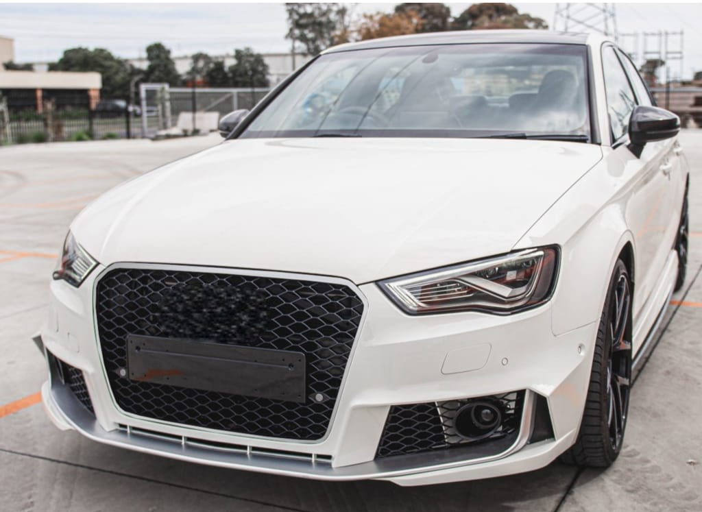 RS3 Black And Chrome Honeycomb Show Grill Compatible With Audi = A3 (2013-16) Tag No.94