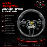 Gloss Carbon Fiber Steering Wheel (Black Leather Grip) Compatible With Porsche All Models