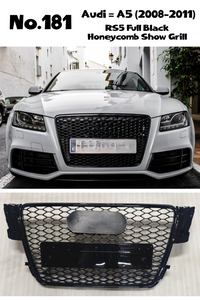 RS5 Full Black Honeycomb Show Grill Compatible With Audi = A5 (2008-11) Tag No.181