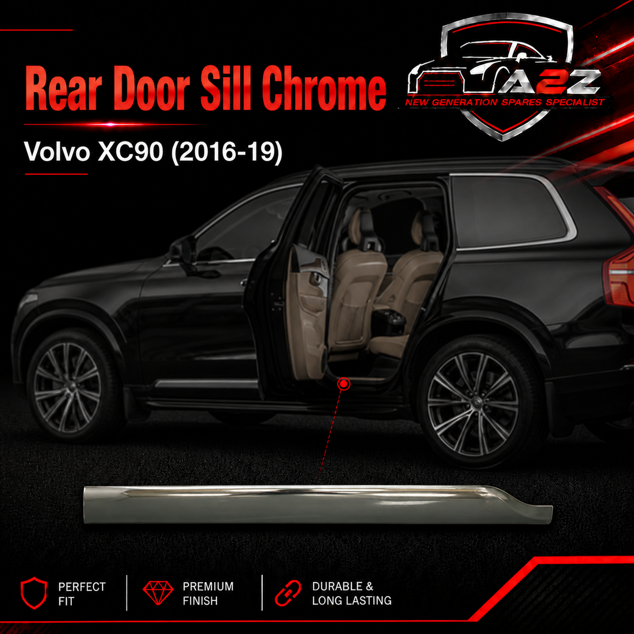 Door Sill Rear Set Left 39843047 & Right 39843060 Compatible With Volvo XC90 (2016-19)