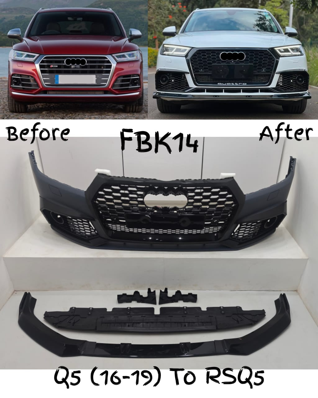 Front Bumper Bumper Kit FBK14 Compatible With Audi Q5 (2016-19) Upgrade Into RSQ5