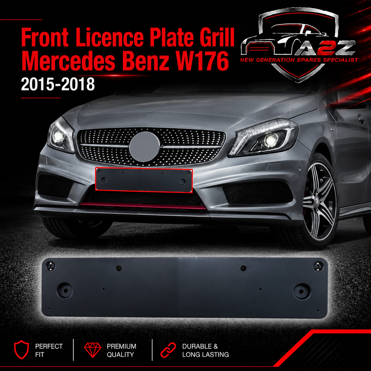 Front Licence Plate Grill 1768801644 Compatible With Mercedes Benz W176 2015-18 Tag No.342