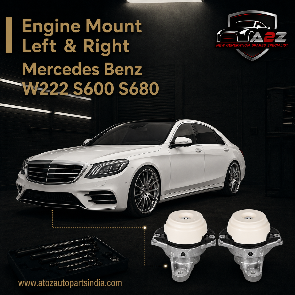 Engine Mount Left 2222403300 A2222403300 & Right 2222403400 A2222403400 Compatible With Mercedes Benz W222 S600 S680
