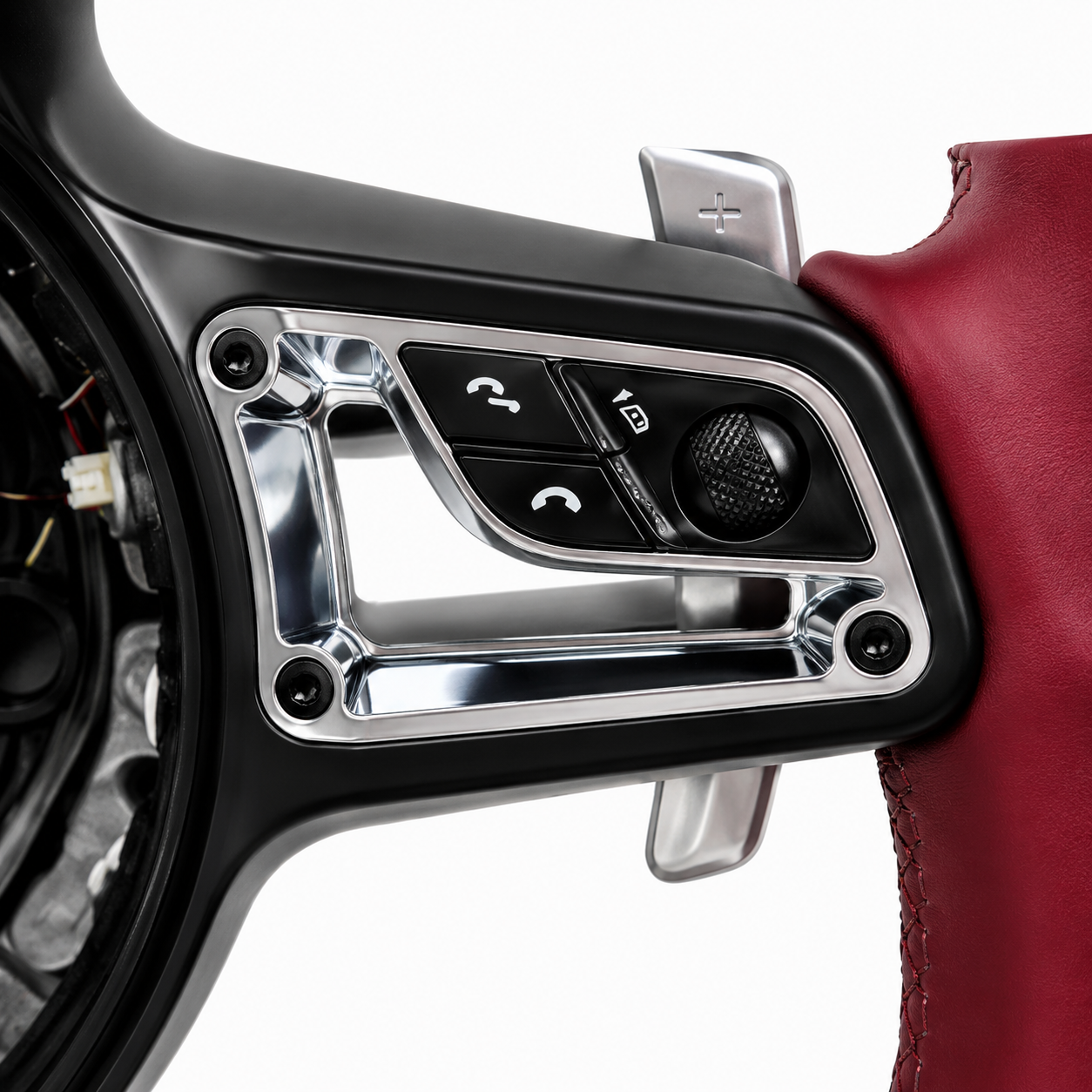 Carbon Fiber & Burgundy Smooth Leather Steering Wheel Compatible With Porsche All Models