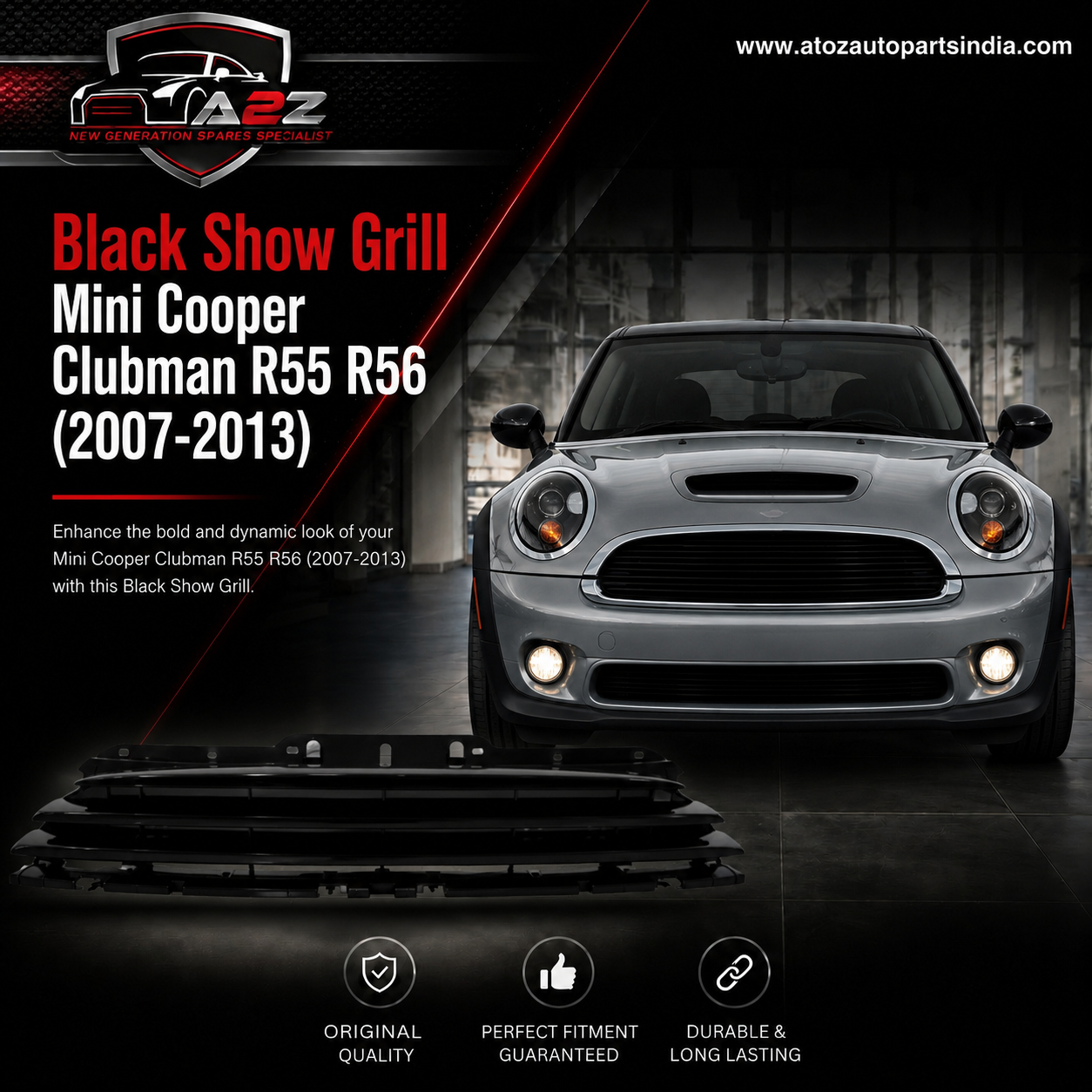 Black Show Grill 51117317264 Compatible With Mini Cooper Clubman - R55 And Hardtop - R56 (2007-2013) Tag No.2