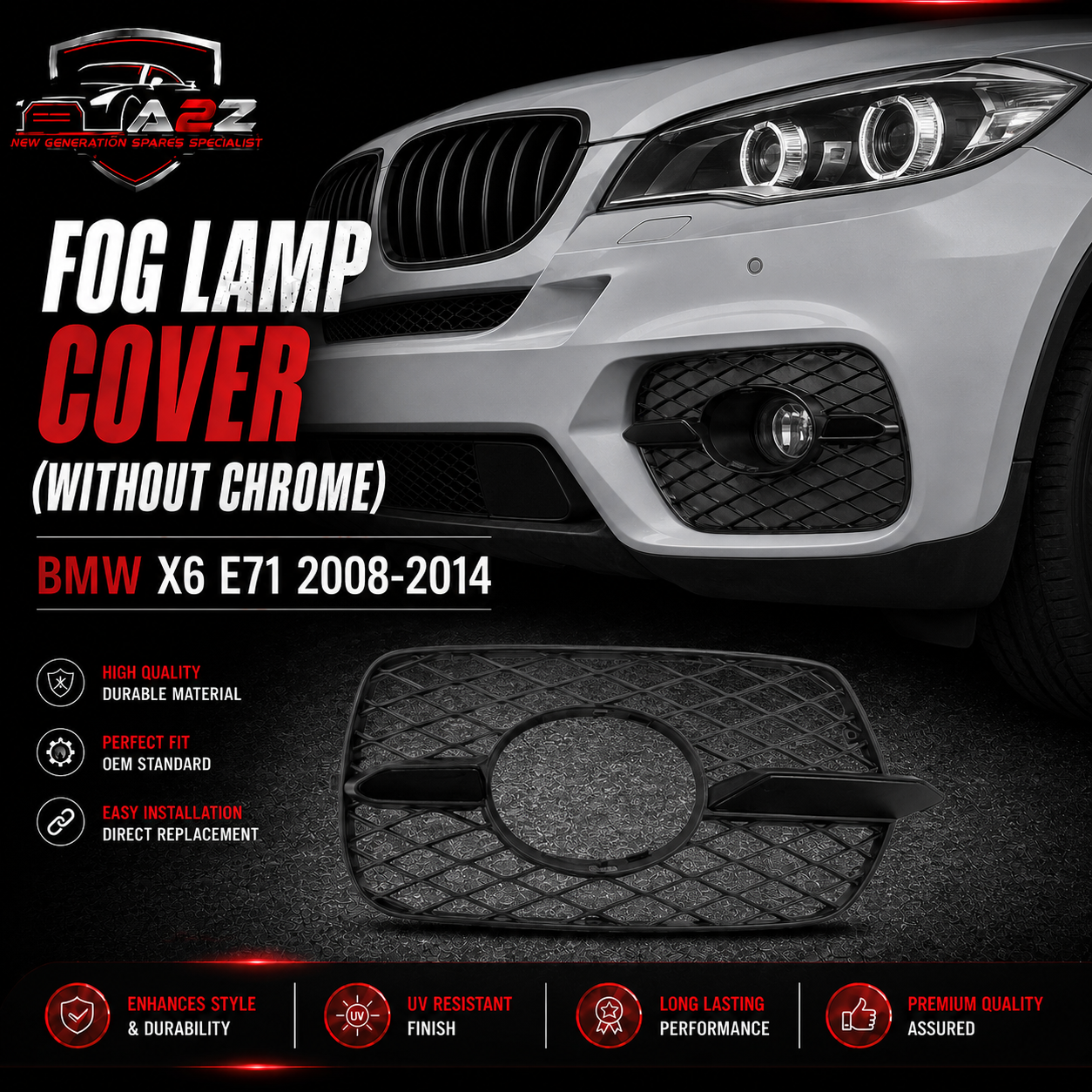 Fog Lamp Cover Without Chrome Compatible With BMW X6 E71 2008-2014  Fog Lamp Cover Left 51117176277 & Right 51117176278 Tag-FC-498