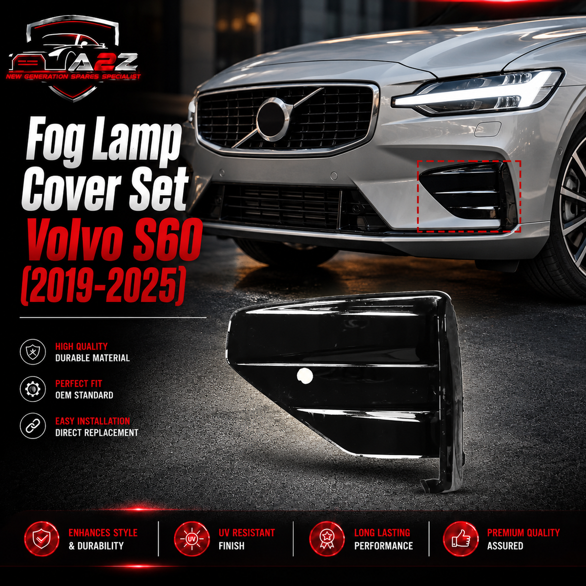 Fog Lamp Cover Set Left 31455562 & Right 31455562 Compatible With Volvo S60 (2019-25)