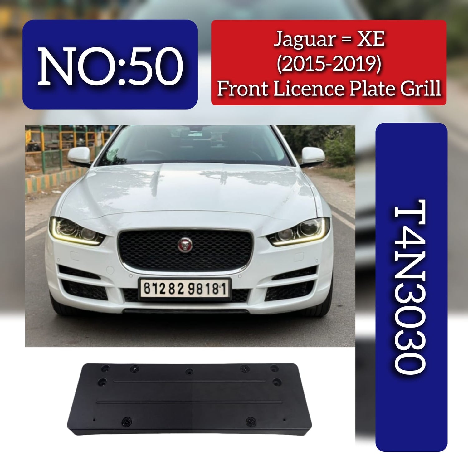 Front Licence Plate Grill T4N3030 Compatible With Jaguar XE (2015-2019) Tag No.50