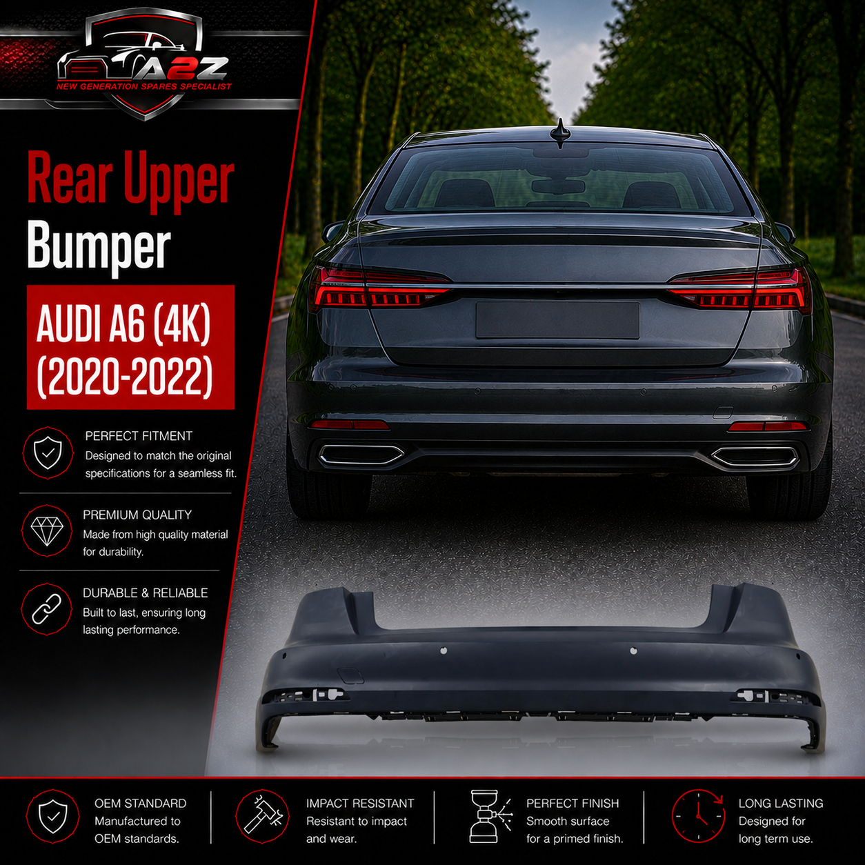 Rear Upper Bumper 4K0807067A 4KD807067A Compatible With AUDI A6 (4K) (2020-2022) Tag No.223
