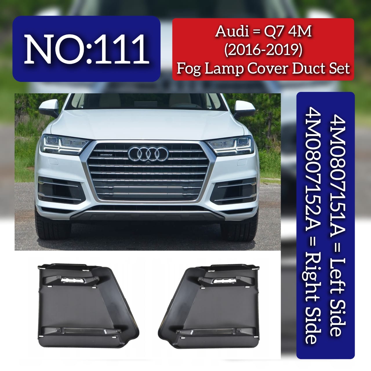 Fog Lamp Cover Duct Left 4M0807151A & Right 4M0807152A Compatible With Audi Q7 4M (2016-2019) Tag No.111